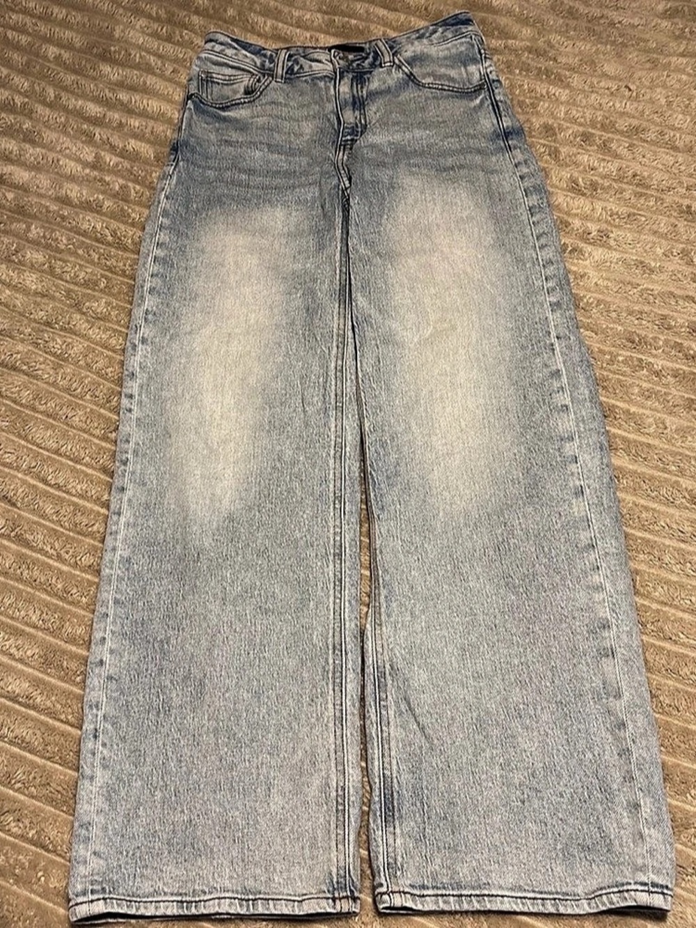 Quince Bella Stretch Relaxed Straight Jeans Wide Leg Jeans in Blue Waist 27